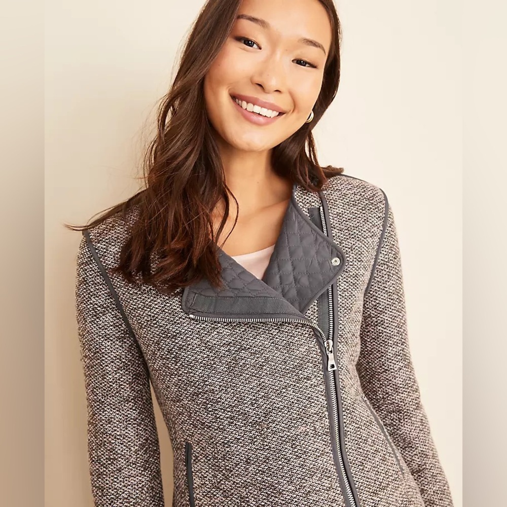 NEW NWT Ann Taylor Tweed Polyester Quilted Moto Jacket Size 8